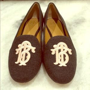 Tory Burch Antonia Gray Felt Loafers Shoes Pink